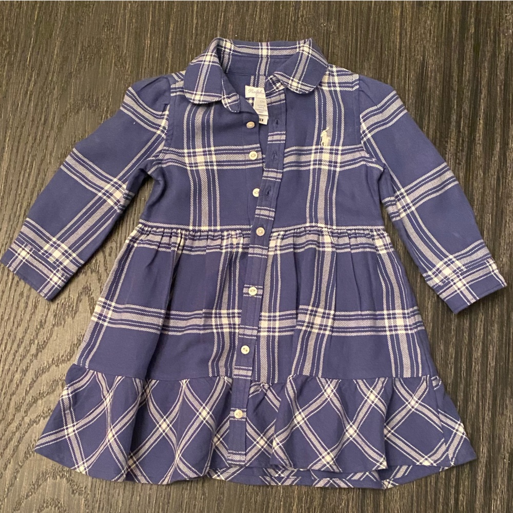 New plaid blue and white polo dress